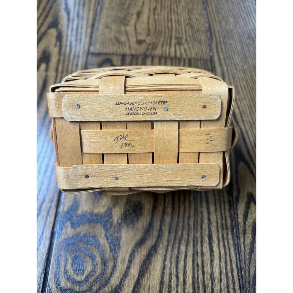 Longaberger Brown Wooden Basket With Leather Handles